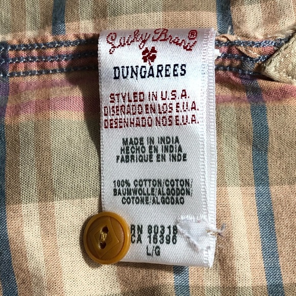Lucky Brand Shirt Mens L Plaid Cotton Tan Pink Button Up Collared Long S… - Picture 3 of 14